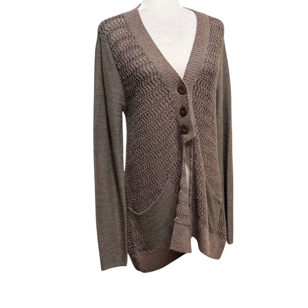 Free People Cardigan Women M Brown Longline Wool Angora Blend Pockets Cabincore